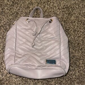 Gray Quilted Backpack with Silver Zipper